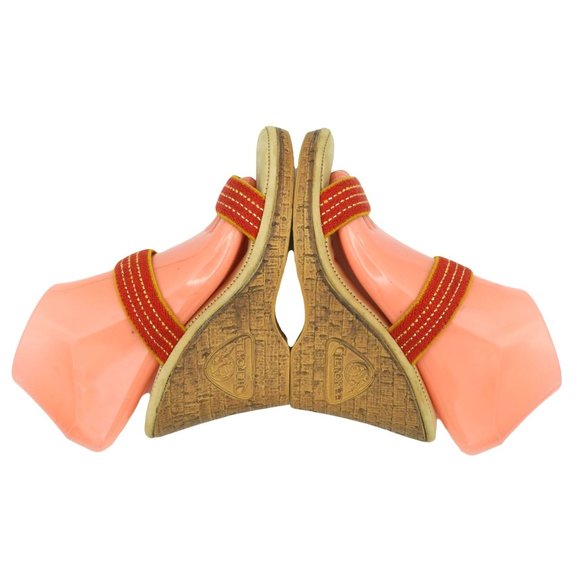 Vintage Cherokee Sandals Strappy Shoes Wedge Heels Metallic Gold Tinsel Womens 6 - Picture 6 of 10